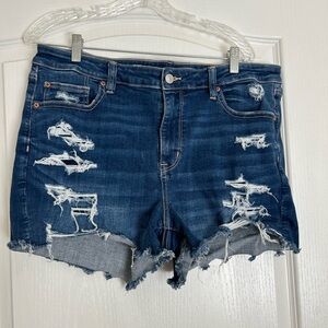 American Eagle Outfitters Dark Blue Distressed Jean Shorts